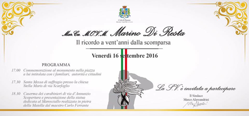 Domani le cerimonie per il ventennale della scomparsa del maresciallo Marino Di Resta