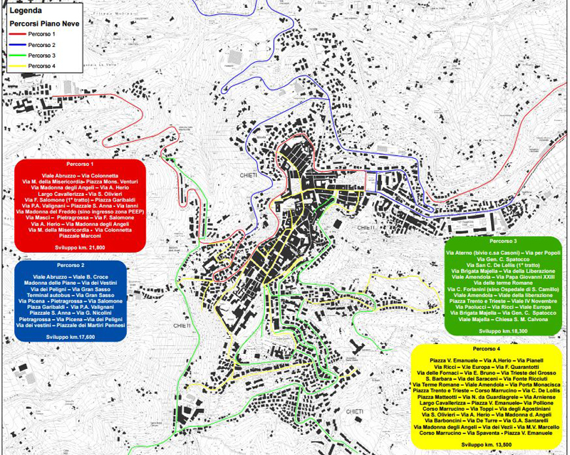 Piano neve a Chieti, la mappa dei percorsi Piano neve Chieti