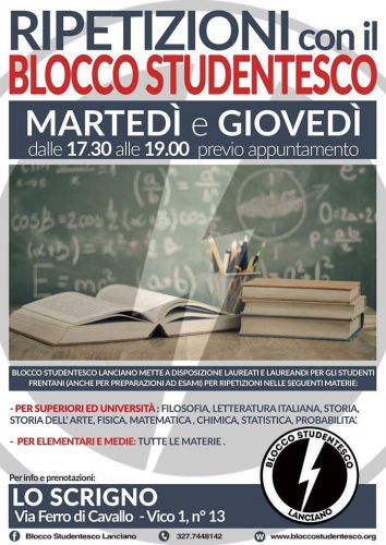 Lanciano, il Blocco Studentesco riattiva il doposcuola e le ripetizioni gratuite