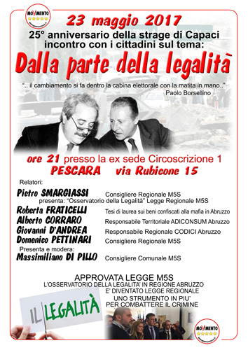 23 MAGGIO 1992 – 23 MAGGIO 2017 DALLA PARTE DELLA LEGALITÀ