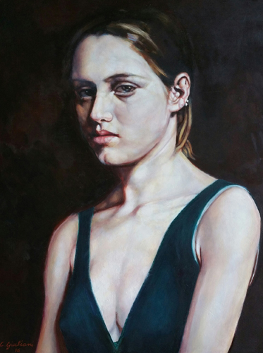 Ragazza melanconica (opera del pittore Cesare Giuliani olio su tavola 30x40 cm)