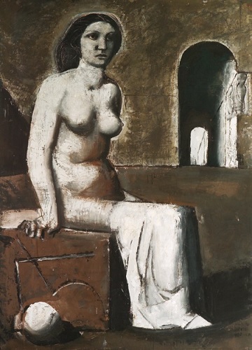 Sironi Mario, Figura neoclassica, 1922-23 ca., cementite, olio e tempera su carta applicata su tela cementite, cm 146,5x106