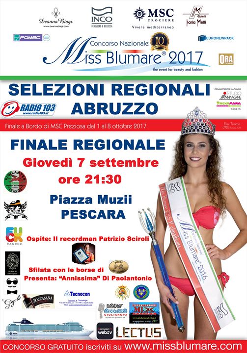 Miss Blumare 2017, finale regionale Abruzzo il 7 settembre a Pescara