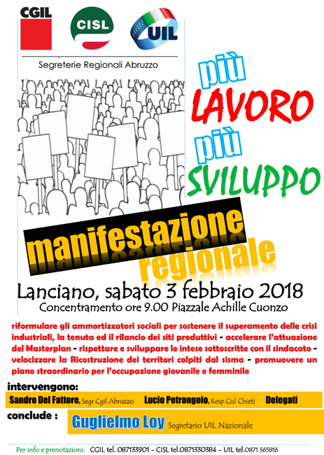 Locandina manifestazione 3 febbraio Cgil Cisl e Uil Abruzzo
