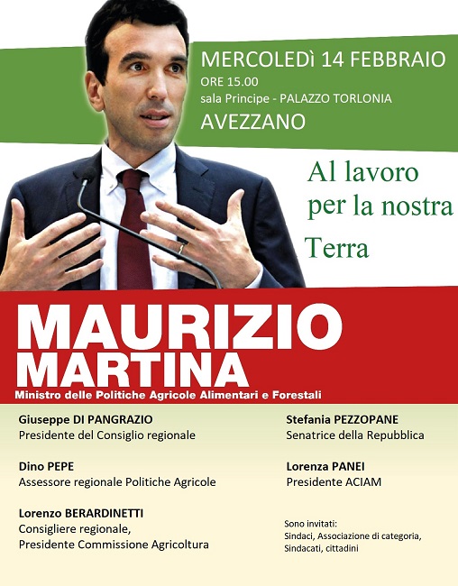 Il ministro Martina il 14 febbraio ad Avezzano Il ministro Martina il 14 febbraio ad Avezzano