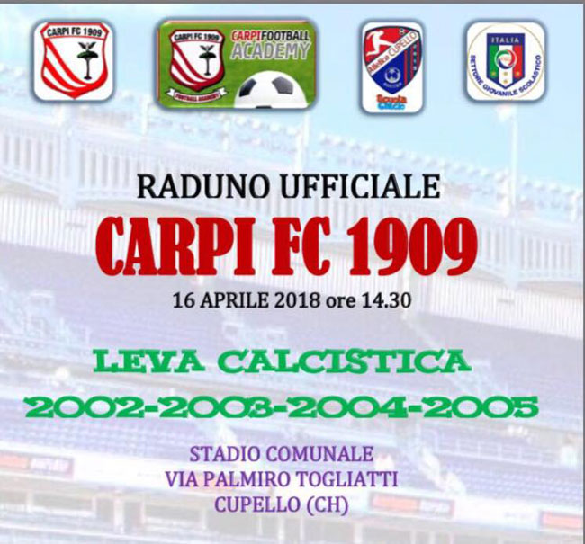 Cupello, raduno ufficiale Carpi FC 1909 per i ragazzi dal 2002 al 2005