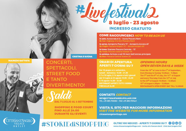 Outlet Città Sant’Angelo Village eventi estate 2018