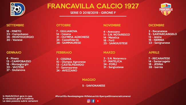 calendario francavilla calcio 2018 2019