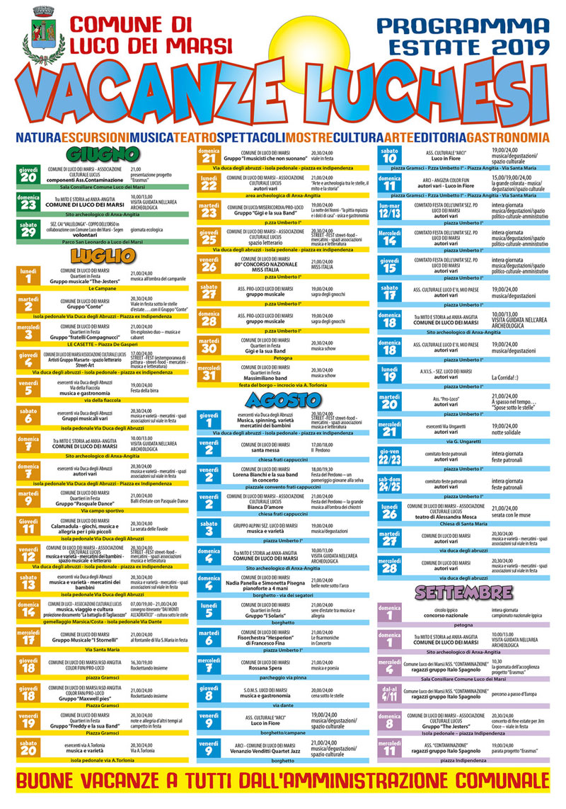 locandina programma vacanze luchesi 2019