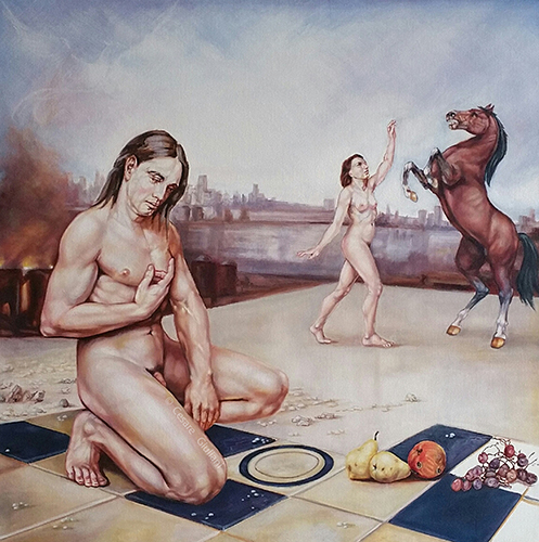 La Fenice opera olio su tela (70x70 cm) del pittore Cesare Giuliani