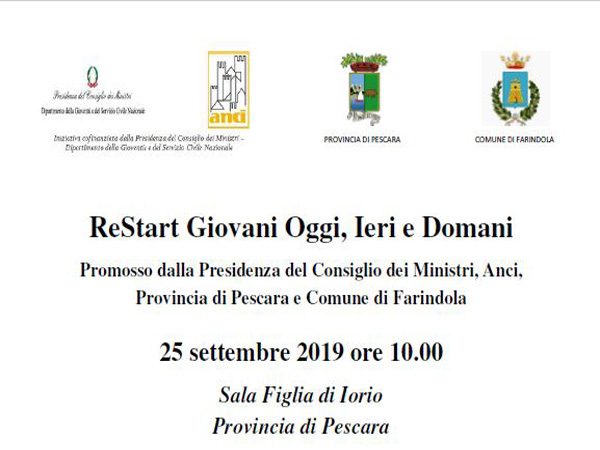 Progetto ReStart – Giovani Ieri, Oggi e Domani, il 25 settembre a Pescara