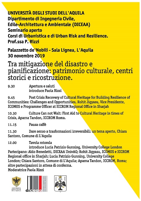 uila, Seminario aperto su patrimonio culturale, centri storici e ricostruzione uila, Seminario aperto su patrimonio culturale, centri storici e ricostruzione