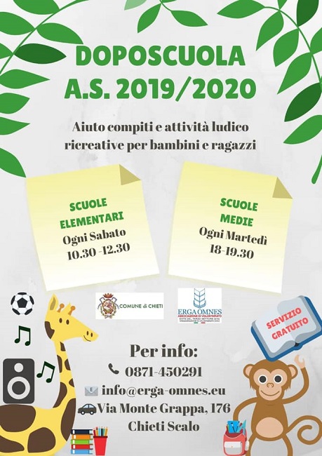 Chieti Scalo, riapre il doposcuola per l'anno scolastico 2019-2020