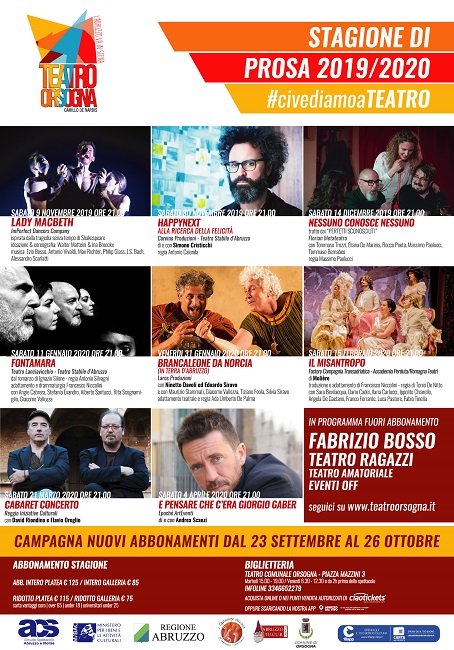Orsogna, Stagione Teatrale 2019-2020: il programma