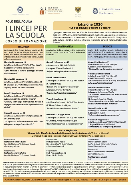 L'Aquila, al GSSI primo appuntamento di "Lincei per la scuola"