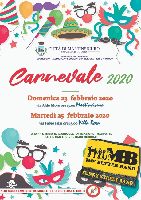 Carnevale 2020 a Martinsicuro: maschere, musica e divertimento