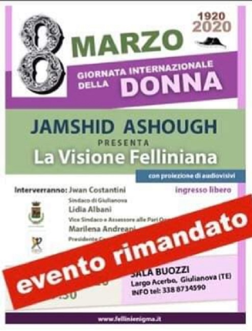 CPO Giulianova, rinviato per emergenza Coronavirus l'evento "La visione felliniana"