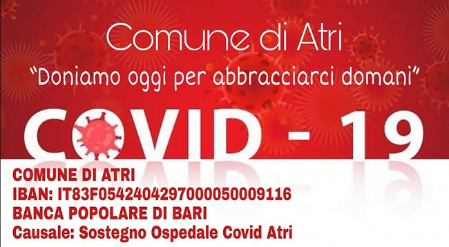Atri, attiva la raccolta fondi "Doniamo oggi per abbracciarci domani” Atri, attiva la raccolta fondi "Doniamo oggi per abbracciarci domani”
