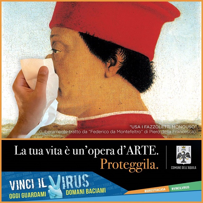 Ccoronavirus, a LAquila l'iniziativa “La tua vita è un’opera d’arte. Proteggila”