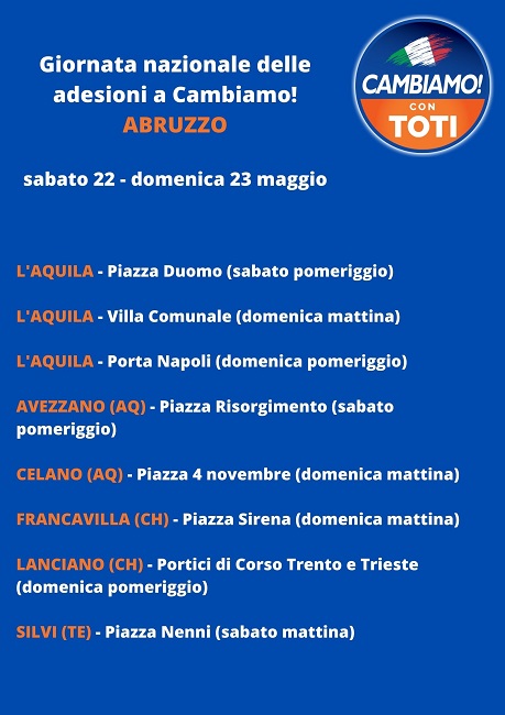 Banchetti Cambiamo Abruzzo 22-23 maggio