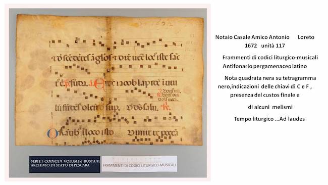 Pergamene musicali notaio Casale Amico Antonio 1672 loreto tempo liturgico ad laudes