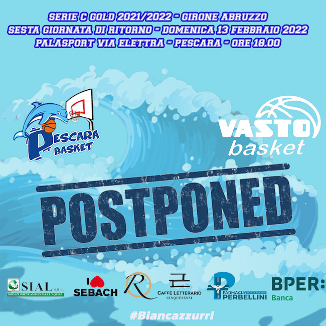 pescara basket vasto basket rinviata