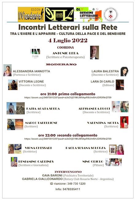 locandina incontri letterari 4 luglio 2022