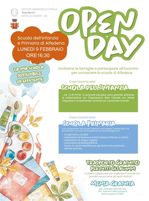 Locandina Open Day scuola Alfedena
